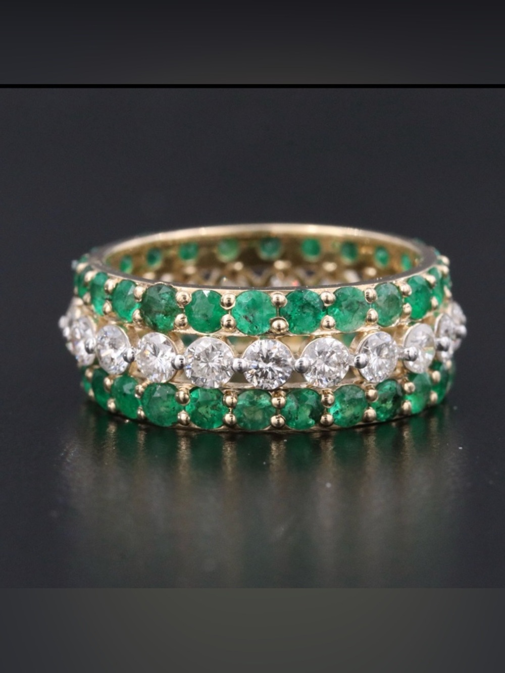 14k Yellow Gold 2.22ctw Emerald and 1.68ctw Diamond Eternity Band